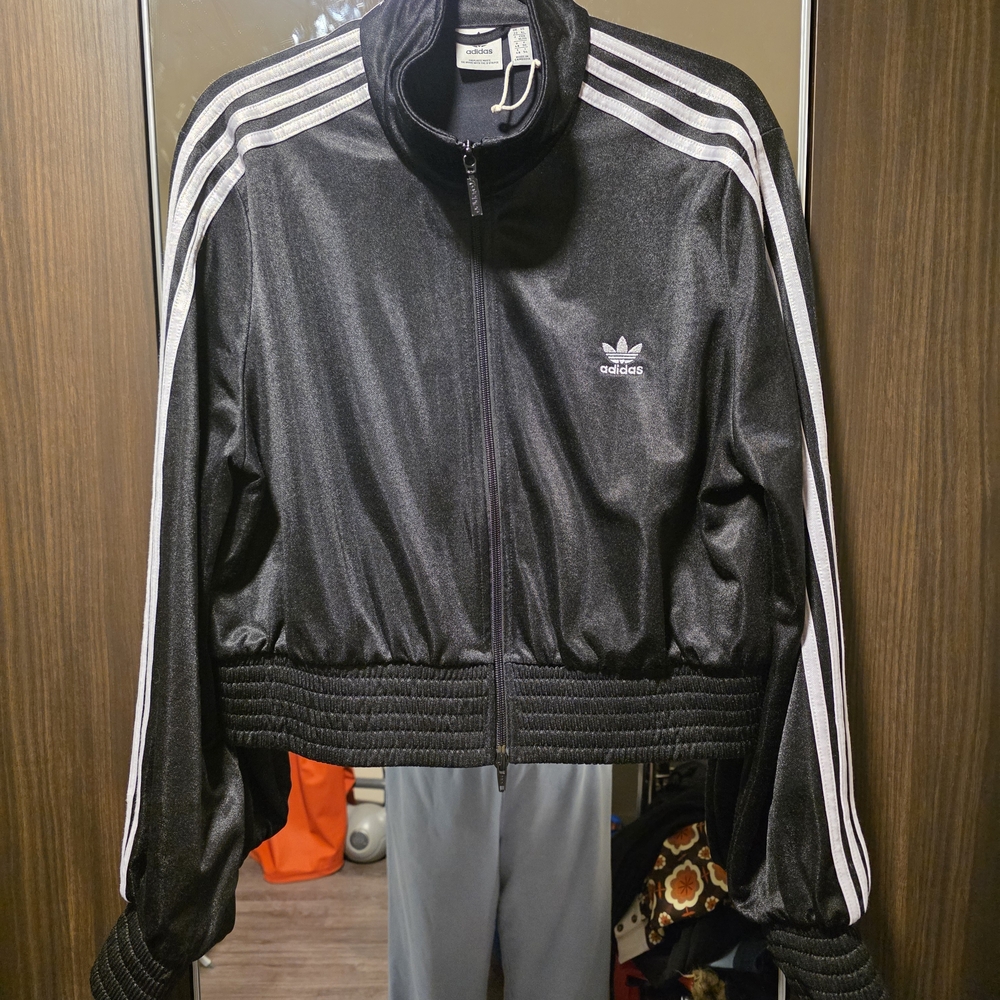 Adidas Black Track Jacket with White Stripes